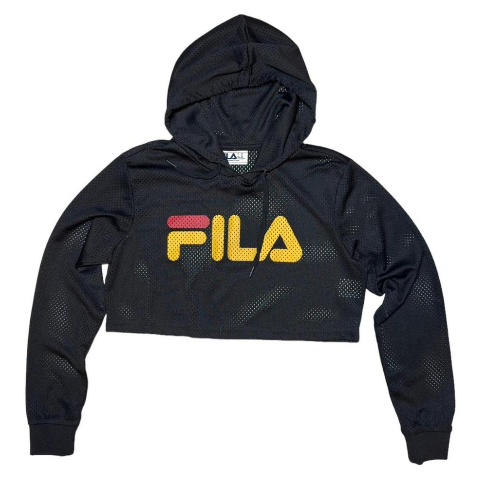 Fila black mesh jersey cropped hoodie.